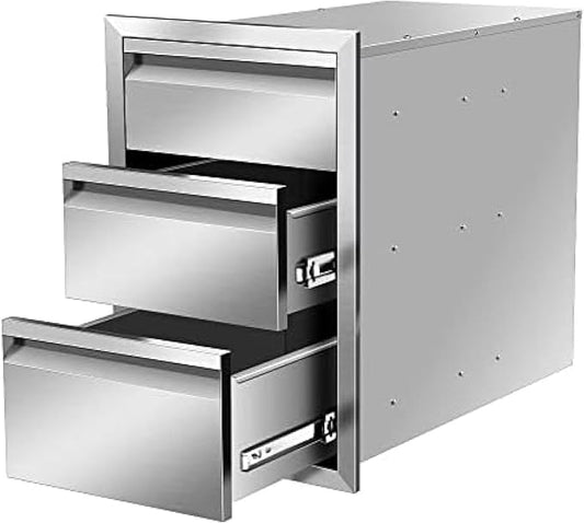 Flush Mount Stainless Steel Double Drawers with Recessed Handles for Outdoor Kitchens Or BBQ Island,-14W X 21H X 23D Inch