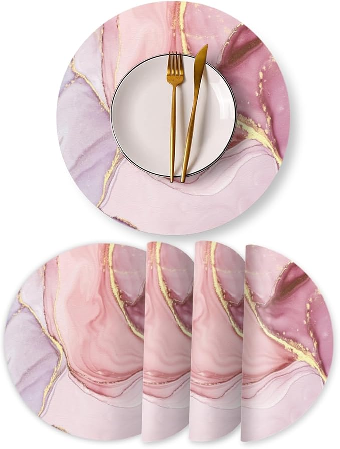 Faux Leather Heat Resistant Placemats Set of 4,Pink Marble Modern Texture Ding Table Placemat Washable Waterproof Non-Slip Table Place Mats for Party Coffee Bar,13inch