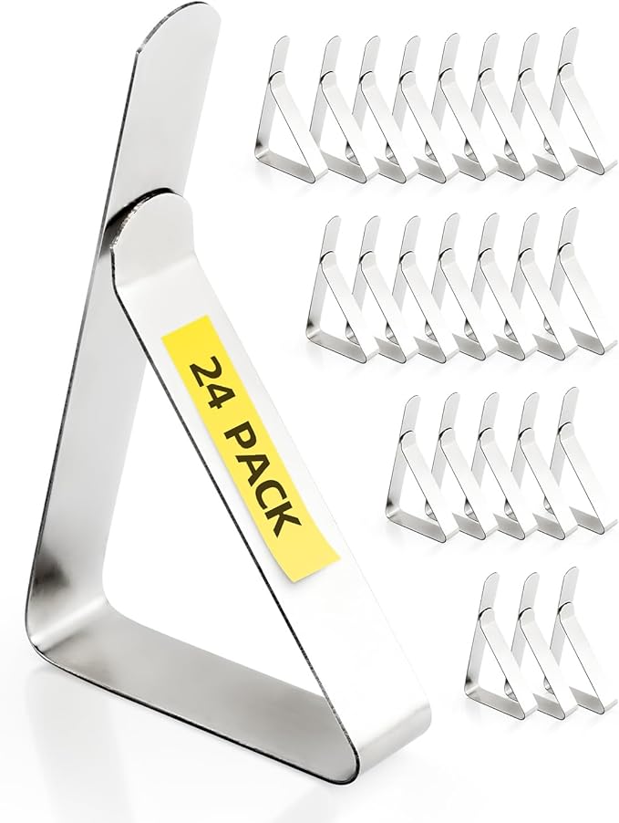 24 Pack Tablecloth Clips - Heavy Duty Picnic Table Clips, Stainless Steel Table Cloth Cover Clamps, Table Cloth Holders Ideal for Restaurant Marquees