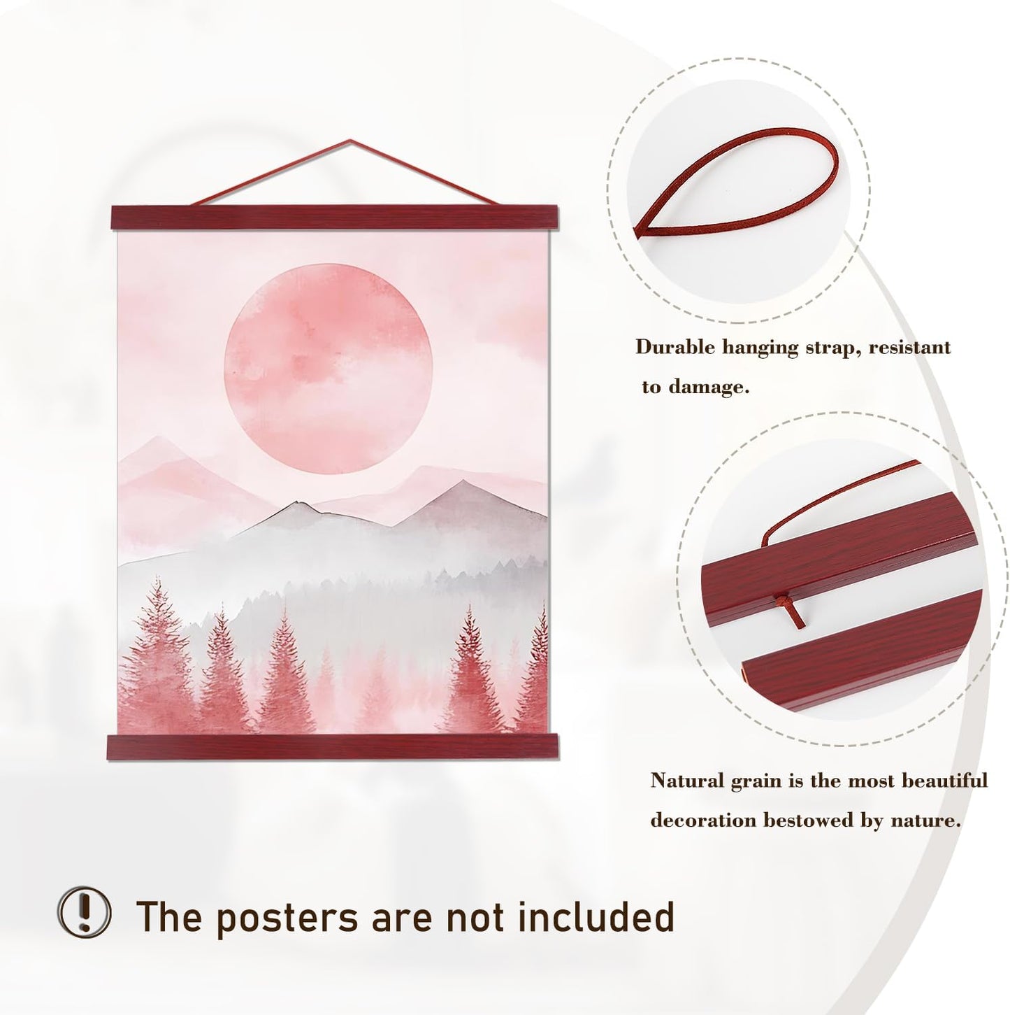 Artmag Magnetic Poster Hanger Frame, 30x40 30x20 30x24 Light Wood Wooden Magnet Canvas Artwork Print Poster Hangers Frames Hanging Kit (Mahogany, 30")