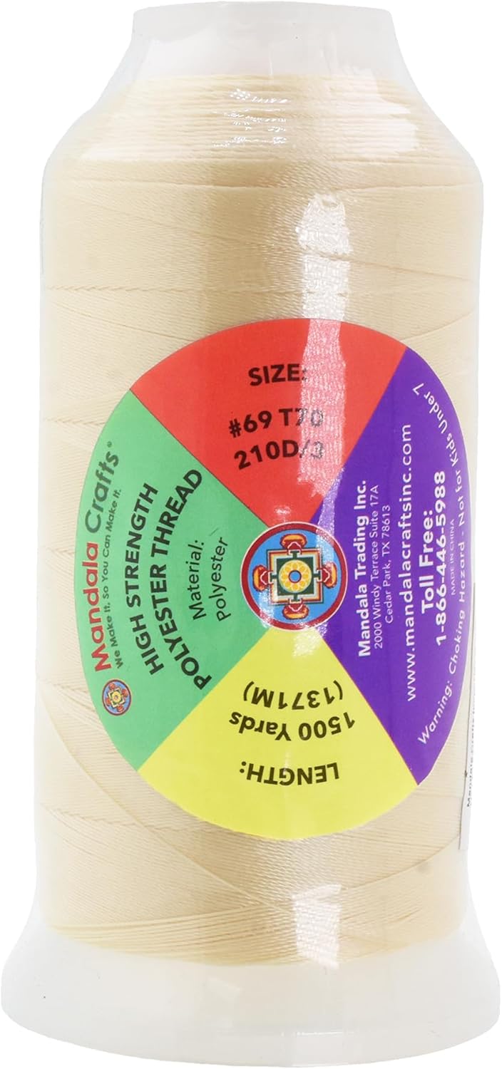 Mandala Crafts Ivory Heavy Duty Thread -1500 Yds Tex 70 Thread for Sewing Drapery Jeans Leather Hair - Bonded Polyester Thread Outdoor Marine Upholstery Threads