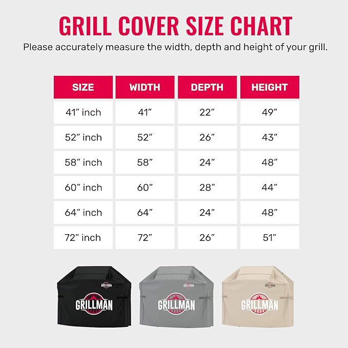Grillman Grill Cover, BBQ Outdoor Grill Covers, Charcoal, Gas Grills, Waterproof, Rip-Proof, Weather-Resistant, Anti-UV, Barbecue Cover for Weber, Genesis, Charbroil, Nexgrill, etc (Black, 72 Inch)