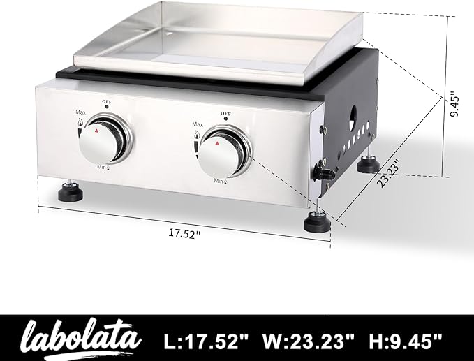 Portable Tabletop Gas Griddle Grill with Stainless Steel Griddle, Includes Dust Cover & Regulator, Perfect for Camping & Tailgating (2-Burner)