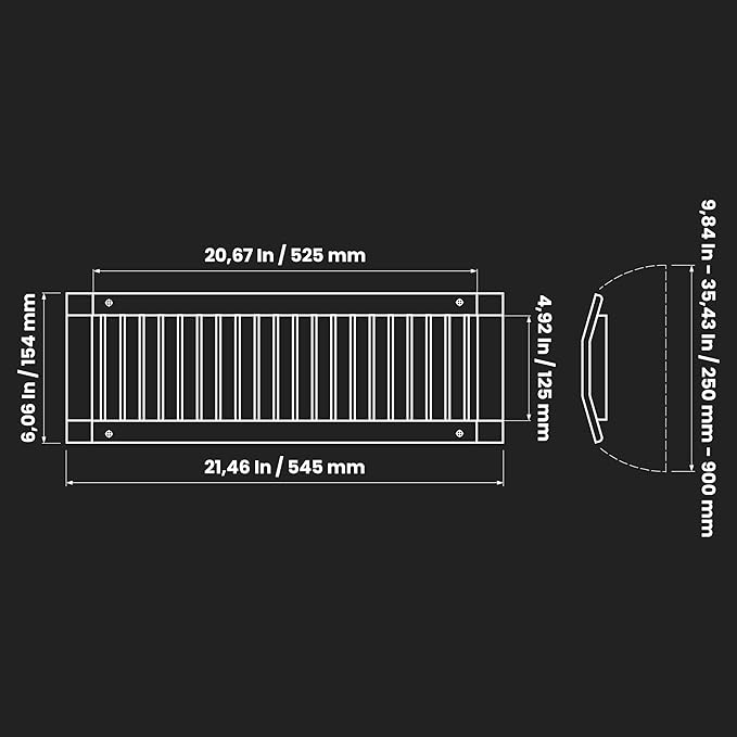 Repa Market 21" x 5" Inch Air Grille for Round Spiral Ducts - Adjustable Single Louvre Blade - Galvanized Ventilation Cover - Side Fit Round Surface Canal Ducting from 9.84" to 35.43" Inches