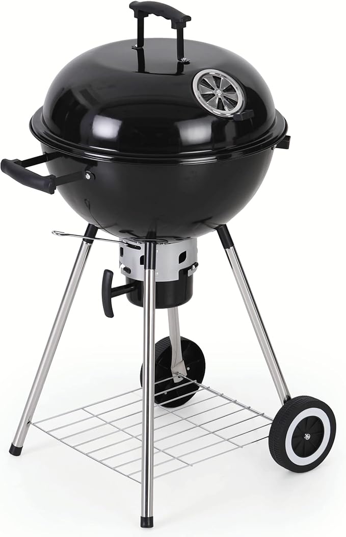MFSTUDIO 18" Kettle Charcoal Grill, Portable Porcelain-Enameled BBQ Grill with Slide Out Ash Catcher for Outdoor Barbecue Cooking, Black