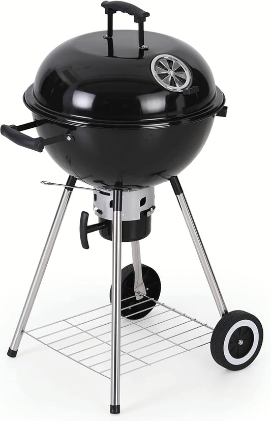 MFSTUDIO 18" Kettle Charcoal Grill, Portable Porcelain-Enameled BBQ Grill with Slide Out Ash Catcher for Outdoor Barbecue Cooking, Black