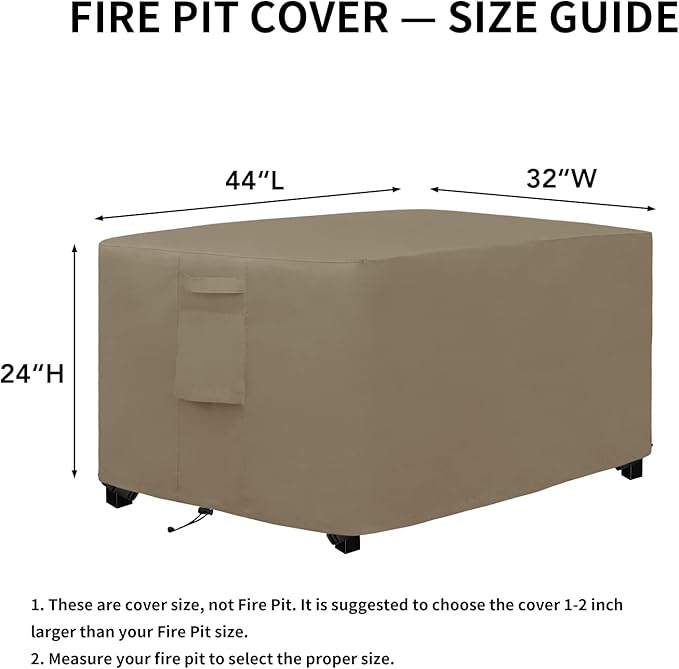 Easy-Going Outdoor Fire Pit Cover Rectangle 44" Lx32 Wx24 H, Durable Outdoor Gas Firepit Cover, Waterproof and Weatherproof Cover for Fire Pit, Camel