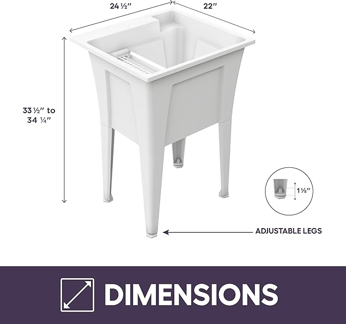 Freestanding Utility Sink with One Handle Chrome Faucet - 24" Plastic Utility Sink for Garage, Laundry, Indoor and Oudoor Use - Laundry Tub Kit by Noah William Home - White (19.5 gal)