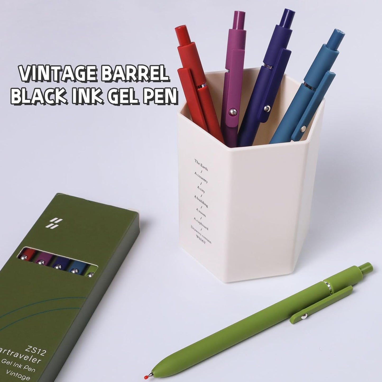 Gel Pens, 5 Pcs 0.5mm Black Ink Pens Fine Point Smooth Writing Pens with Silicone Grip, High-End Series Metal Clip Retractable Pens for Journaling Note Taking (Vintage)