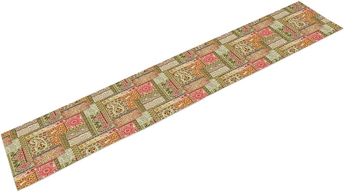 Colorful Patchwork Table Runner, Boho Floral Vintage Wildflower Rustic Paisley Design Table Runner for Dining Coffee Party Holiday Farmhouse 13x108in