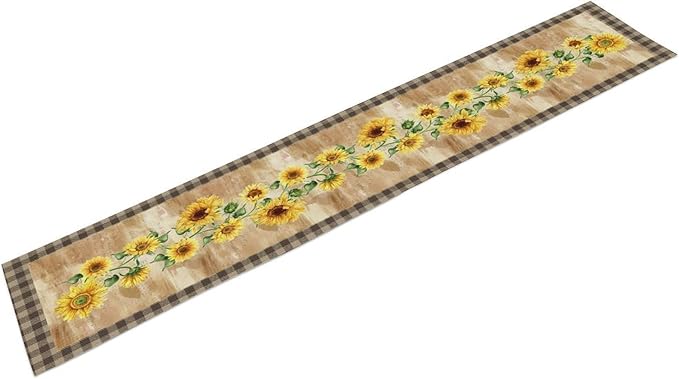 Yellow Sunflower Table Runner, Spring Sunflower Seasonal Country Fall Retro Plant Table Runners for Kitchen Farmhouse Dining Coffee Party 13x36in