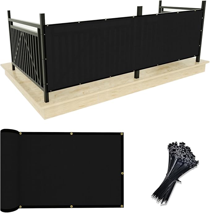 UPGRADE Privacy Screen 3' x 16' Fence Commercial Shade Cover with Brass Grommets Heavy Duty Perfect for Outdoor Back Yard, Black, Customizable