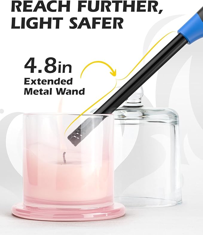 NEON Lighter, Refillable Butane Candle Lighter, 8 Pack Multi-Purpose Reusable Lighters with Long Metal Wand and Adjustable Soft Flame for BBQ, Grill, Stove, Camping, Hiking, Fireplaces, Kitchen