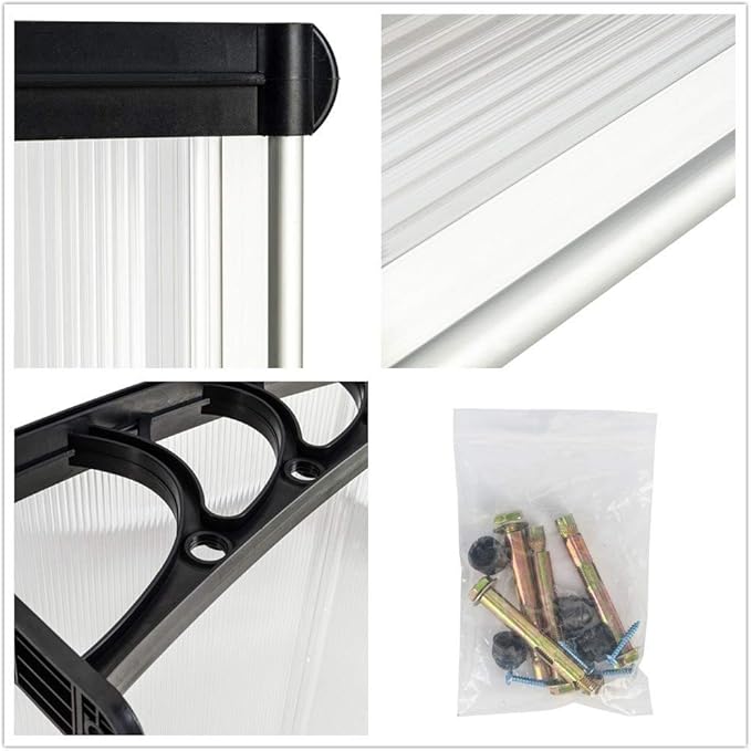 Simply-Me 40" x 40" Door Window Awning Polycarbonate Cover Front Door Outdoor Patio Awning Canopy UV Rain Snow Protection Hollow Sheet (Silver & Black Bracket)