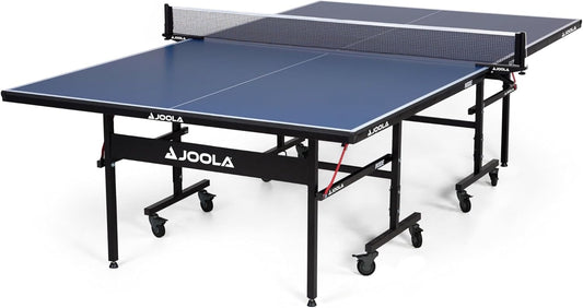 JOOLA Inside Professional MDF Indoor Ping Pong Table with Quick Clamp Table Tennis Net and Post Set - 10 Minute Easy Assembly - Tournament Quality - Foldable with Single Player Playback Mode