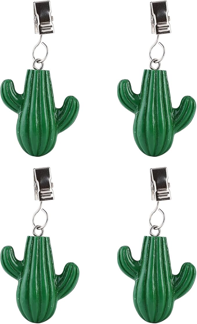 TwoFish Home Set of 4 New Green Cactus Tablecloth Weights Clips Handicraft New Green Cactus Tablecloth Clamps Pack of 4