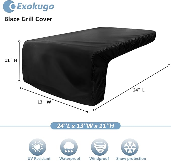 Cover for Blaze Premium LTE Built-in Double Side Burners - 2SBBICV,Heavy Duty 600D Waterproof Outdoor Grill Burner Cover with Plush Lining,Suitable 24''L x 13''W x 11''H,Black