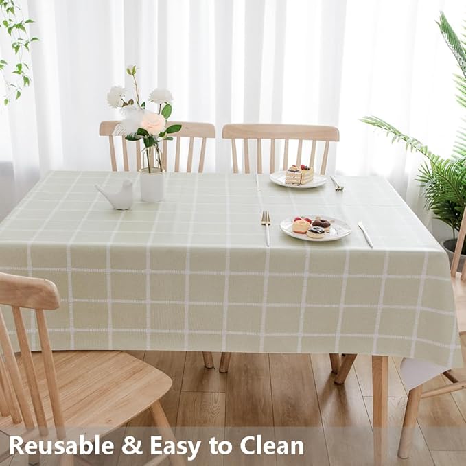 TruDelve Vinyl Tablecloths for Rectangle Tables Sage Green Oilcloth Tablecloth Plastic Outdoor Table Cover Waterproof Tablecloths Rectangular (54'' x 84'', Plaid-3)