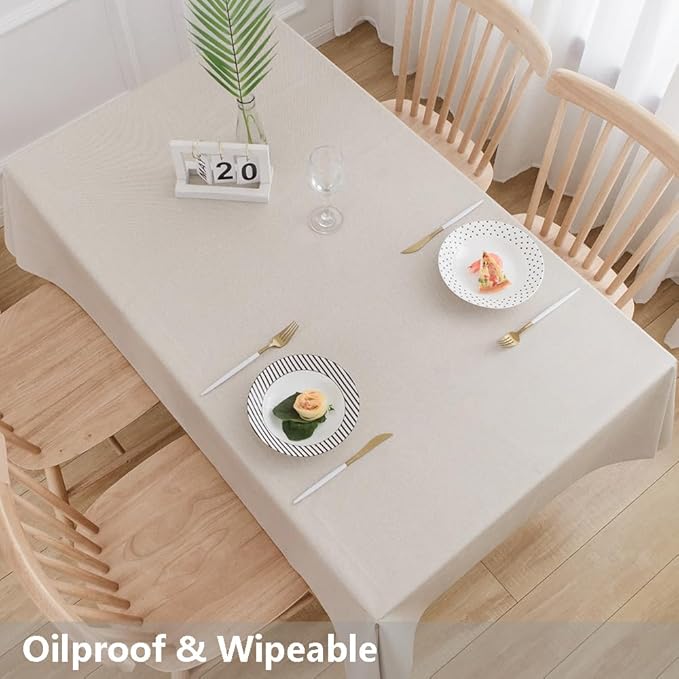 TruDelve Heavy Duty Vinyl Tablecloths for Rectangle Tables Beige Plastic Table Cover Wipeable Waterproof Rectangular Tablecloth (54'' x 78'', Pure Beige)