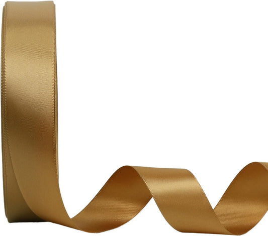 LaRibbons 1 Inch 50 Yard Double Faced Satin Ribbon,Pale Gold Satin Craft Fabric Ribbon for Gift Wrapping Floral Bouquets Wedding Party Decoration