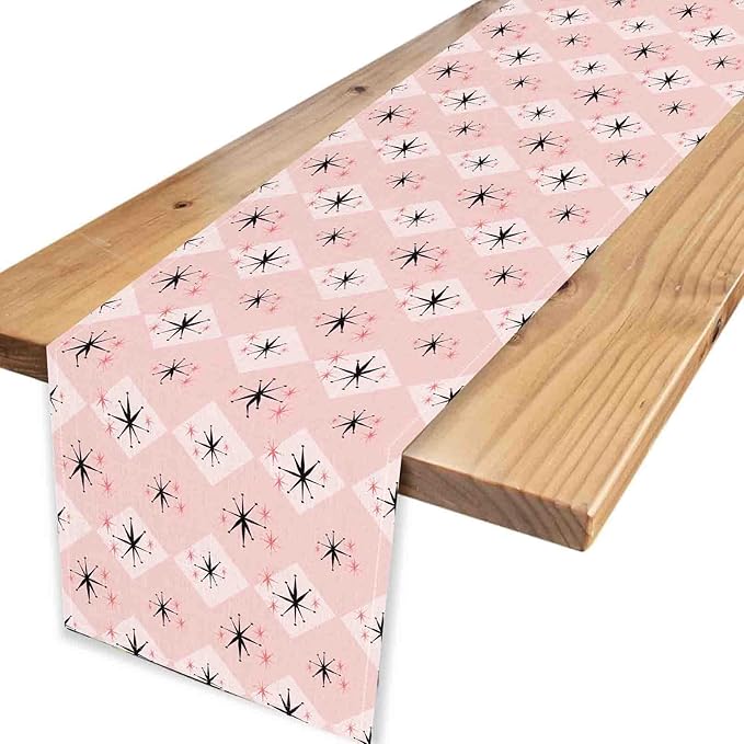 Pink Table Runner, Retro Mid Century 1950s Checkered Modern Abstract Geometric Coffee Table Center Decor for Home Kitchen Dining Patio Holiday Party Indoor Outdoor Table Decorations, 13"x72" Inch