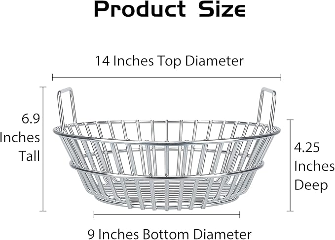 Charcoal Basket, Grill Ash Basket for Big Green Egg Large, 14 Inches Stainless Steel Ash Basket