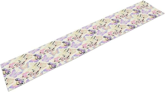 Music Butterfly Table Runner, Beautiful Musical Notes Spring Butterfly Background Print Table Runner for Holiday Kitchen Dining Outdoor Home Party 13x36in