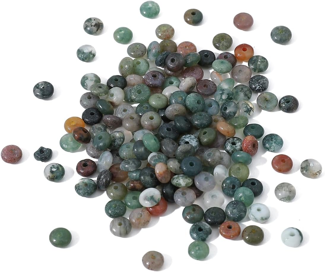 Natural Indian Agate Disk Stone Beads 4x2mm 160pcs Rondelle Loose Semi Gemstone Beads for Jewelry Making Design