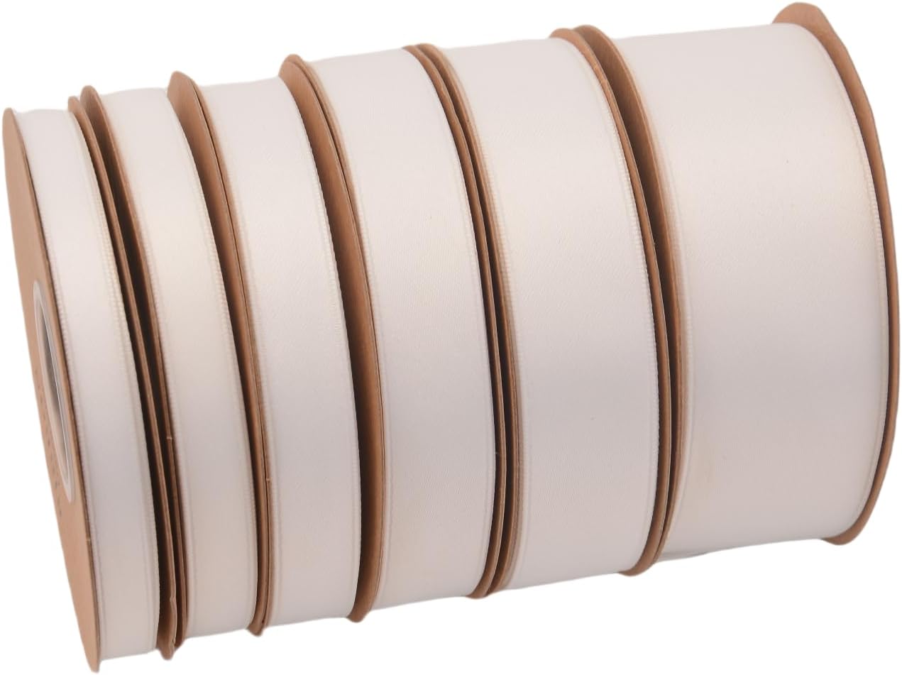 Double Side Satin Ribbon, Continuous 20 Yards,Use for Craft Bows Bouquet, Gift Wrapping, Wedding Decoration, Floral Arrangement (White, 3/8 inch)