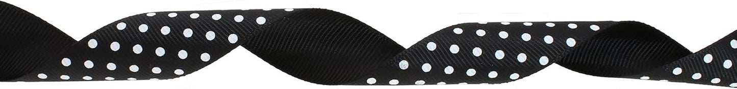 Polka Dot Grosgrain Ribbon 25 Yard Each Roll 100% Polyester (1", Black)