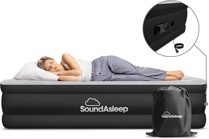 SoundAsleep Products Dream Series Luxury Air Mattress, ComfortCoil Technology, Built-in High Capacity Pump for Home, Camping- Double Height, Adjustable, Inflatable Blow Up, Portable - King Size