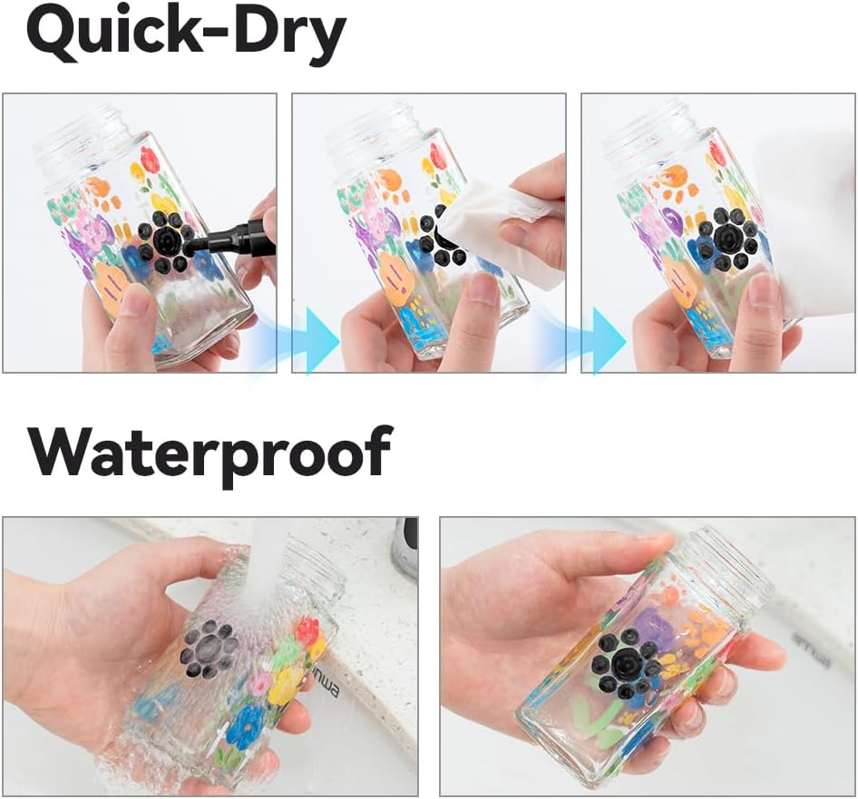 TRANSON 2 Black and 2 White Permanent Paint Markers for Fabric Rock Craft Diy Painting Medium Tip Oil Based Waterproof