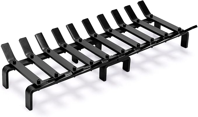 24" Fireplace Grate Wood Stove Grate Rack Fireplace Tools Rack Heavy Duty Solid Steel 10-Bars Log in Holder Easy Assembly Fire Grate for Indoor Hearth Outdoor Firepit Matt Black
