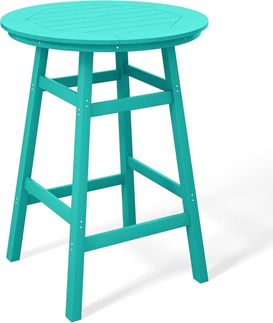 Costaelm Patio Bistro Table, 42" Counter Height Round Patio Cocktail Bar Table with Umbrella Hole, Outdoor Bistro Dining Pub Table for Front Porch Deck Backyard Garden, Turquoise