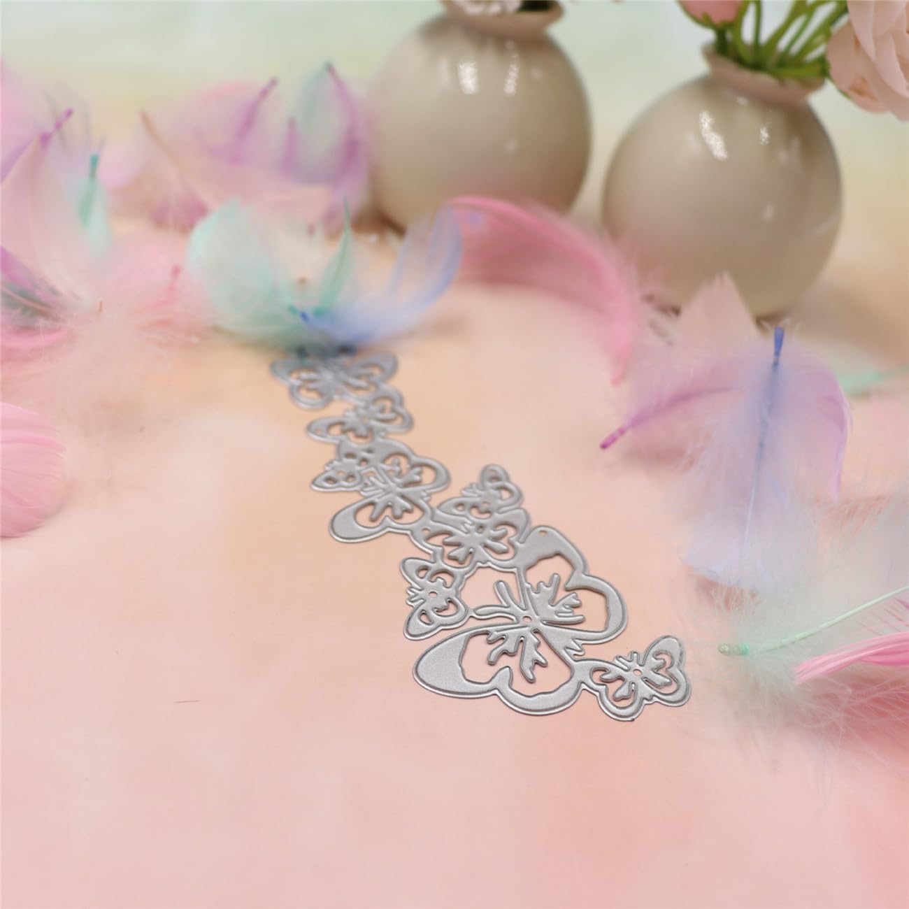 Mvchifay Cutting Dies for Card Making Metal Die-Cuts Scrapbooking Tool Hollow Frame DIY Craft Punch Template Embossing for Paper Album Decor (4-Butterfly String 13.4x5.3cm)