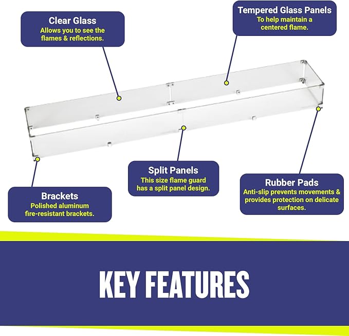 65.5" X 11.5" X 6” Linear Glass Flame Guard