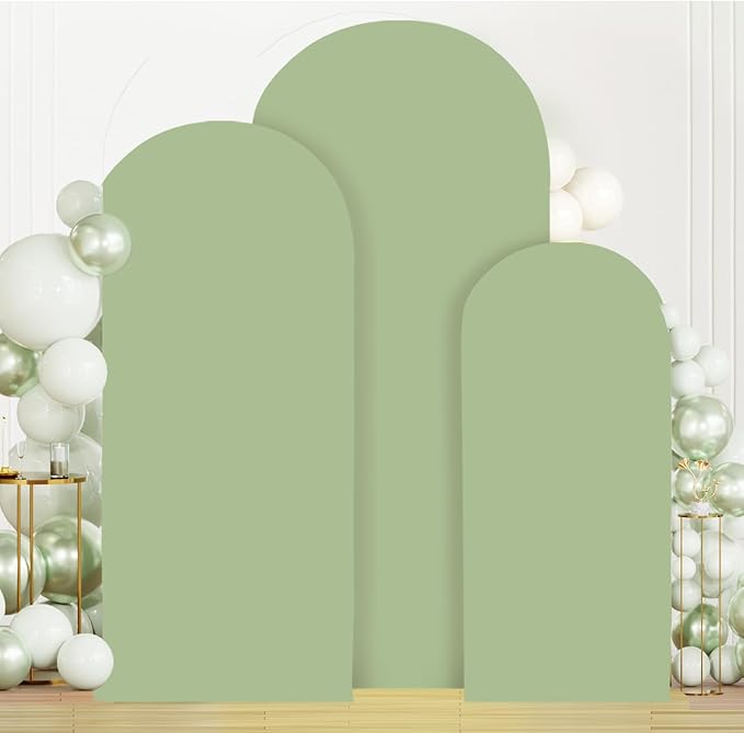 MODFUNS Set of 3 Arch Cover Sage Green Spandex Arch Cover Fitted Wedding Arch Covers 4ft 5ft 6ft Balloon Arch Stand Cover Double Sided Rustic Stretchy Cover for Party Wedding Banquet Arch Decor