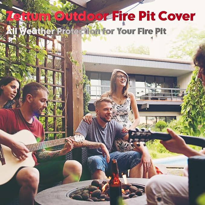 Zettum Fire Pit Cover Square 28 Inch - Outdoor Firepit Cover Heavy Duty & Waterproof, 600D Patio Fire Table Covers Gas Fire Pit Accessories Fit 28" Yaheetech and 28" Ciays Firepit - 28 x 28 x 25 Inch