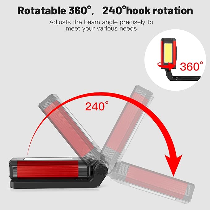 YiaMia Rechargeable LED Magnetic Work Light 2 Pack, Portable Tool Gifts for Men, 7 Flashlight Modes with Kickstand and Carabiner, USB Charging for Camping, Hunting, and Car Repairs (2, Red)