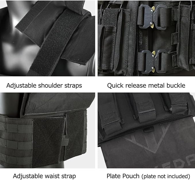 BOMTURN Great Tactical Outdoor Vest for Men Multifunctional Modular Molle Vest with Metal Buckles