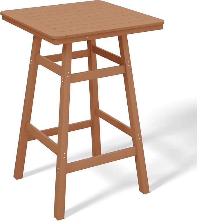 Costaelm Outdoor Bar Table, 42" Counter Height Square Patio Cocktail Bar Table with Umbrella Hole, Patio Bistro Dining Pub Table for Front Porch Deck Backyard Garden, Teak