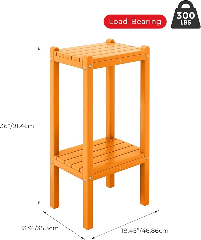 Costaelm Outdoor Side Table, 2-Tier Small Patio Coffee Tables for Outside, Outdoor End Tables for Patio, Adirondack Side Table for Outside, Outside Table for Pool, Porch, Garden, Orange