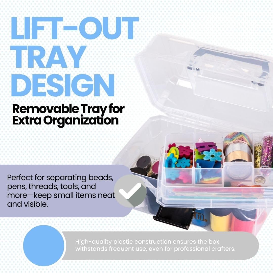 ArtBin 6890AG Small Project Box, Portable Art & Craft Organizer with Lift-Out Tray, [1] Plastic Storage Case, Clear