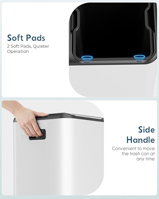 Arlopu 16Gal Dual Trash Can w/2 Built-in Box for Odor Control, Hands-Free Kitchen Garbage Bin, Recycle Waste Dustbin, Soft-Close Lid, 2 Buckets,Foot Pedal, Side Handle, Airtight,for Home (White)
