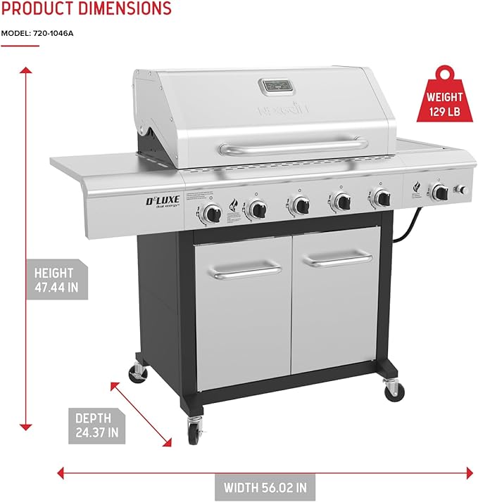Nexgrill Deluxe 5-Burner Propane Barbecue Gas Grill with Side Table and Ceramic Searing Side Burner, 771 sq. in., 75000 BTUs, Black, Outdoor Cooking, Patio, Barbecue Grill, 720-1046A
