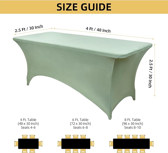 118 2-Pack 4ft Spandex Table Covers for Rectangular Folding Tables - Wrinkle Resistant Stretch Tight Table Cloths - Ultimate Fitted Table Protector for Parties, Banquet, and Wedding
