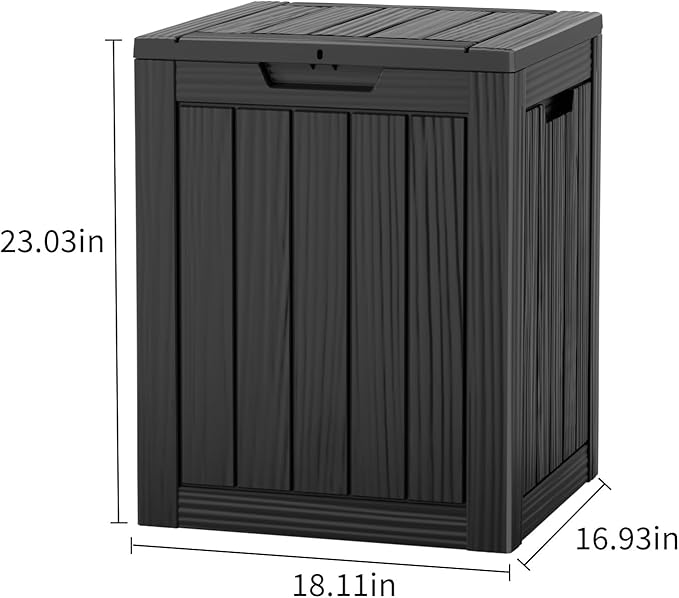 28 Gallon Deck Box,Resin Outdoor Storage Box with Lockable for Patio Furniture, Pool Accessories, Garden Tools Waterproof Outside Storage Box, Black