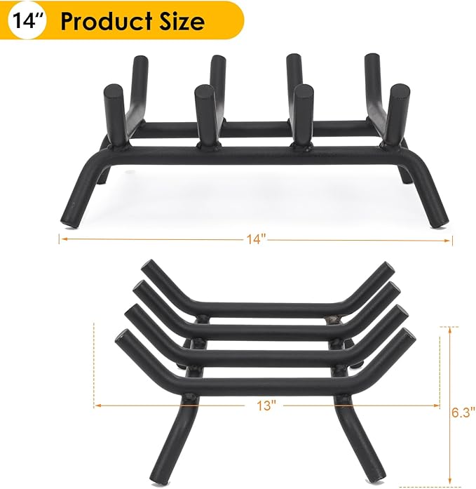 STBoo Fireplace Grate 14inch Heavy Duty - Fireplace Log Holder | Fire Place Grate Cast Iron | Wood Stove Wrought Rack | Firewood Log Fire Pit Tray for Indoor & Outdoor Kindling Tool Camping