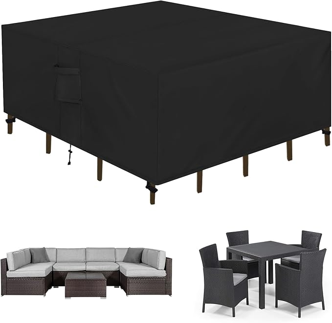 Easy-Going Square Patio Furniture Cover Waterproof Outdoor Dining Table and Chair Cover Anti-UV Outside Sectional Sofa Set Covers (126"L x 126"W x 32"H, Black)