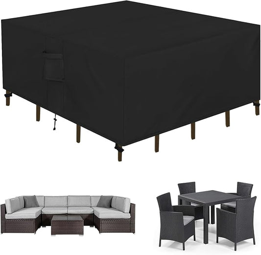 Easy-Going Square Patio Furniture Cover Waterproof Outdoor Dining Table and Chair Cover Anti-UV Outside Sectional Sofa Set Covers (64"L x 64"W x 28"H, Black)